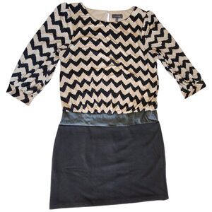 Luxology black beige 3/4 sleeve chevron print dress sz 12